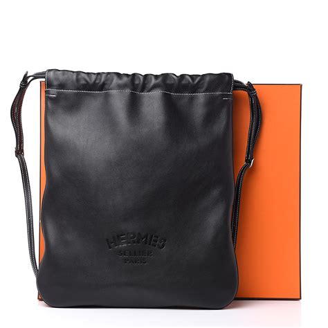 HERMES Cheri Calfskin Bridado Backpack Black 